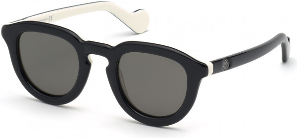 Moncler ML0079 Sunglasses, 04D - Shiny Black & White / Smoke Polarized Lenses