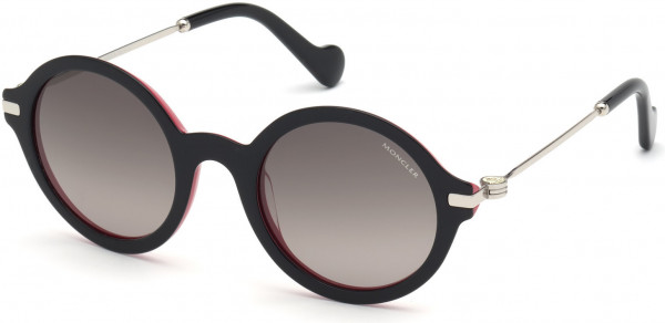 Moncler ML0081 Sunglasses, 05B - Shiny Black & Velvet Rose, Shiny Palladium / Grey Lenses