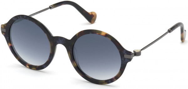 Moncler ML0081 Sunglasses, 55X - Shiny Pearled Blue Havana, Shiny Gunmetal / Blue Lenses