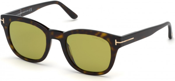 Tom Ford FT0676 Eugenio Sunglasses, 52N - Shiny Classic Dark Havana/ Tfl Green Barberini Lenses