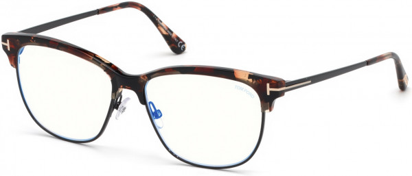 Tom Ford FT5546-B Eyeglasses, 055 - Shiny Red Havana, Shiny Black  / Blue Block Lenses