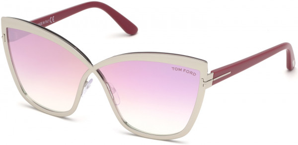 Tom Ford FT0715 Sandrine-02 Sunglasses, 16Z - Shiny Palladium, Shiny Red Temples/ Gradient Pink-To-Pearl Lenses