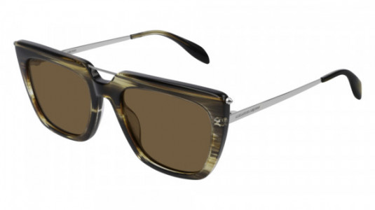 Alexander McQueen AM0169S Sunglasses, 003 - BROWN with SILVER temples and BROWN lenses
