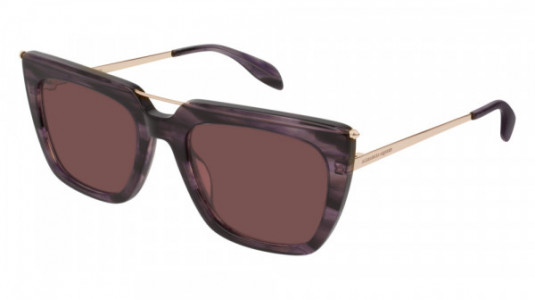 Alexander McQueen AM0169S Sunglasses, 005 - VIOLET with GOLD temples and RED lenses