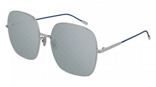 Bottega Veneta BV0202S Sunglasses, 002 - SILVER with BLUE temples and BLUE lenses