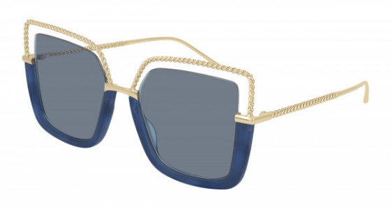 Boucheron BC0067S Sunglasses, 003 - BLUE with GOLD temples and BLUE lenses