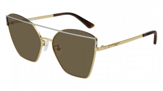 McQ MQ0163S Sunglasses, 002 - SILVER with GOLD temples and BROWN lenses