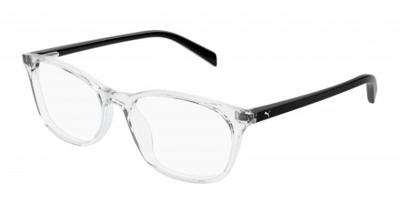 Puma PJ0031O Eyeglasses, 011 - CRYSTAL with BLACK temples and TRANSPARENT lenses