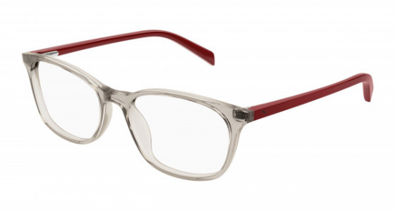 Puma PJ0031O Eyeglasses, 012 - BEIGE with RED temples and TRANSPARENT lenses