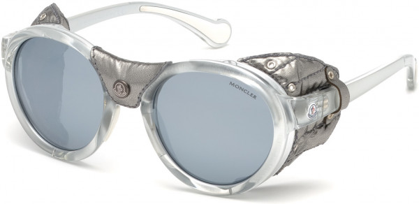 Moncler ML0046 Ml0046 Injected Sung Sunglasses, 20D - Metallic Silver, Silver Leather/ Grey Polarized Silver Mirrored Lenses