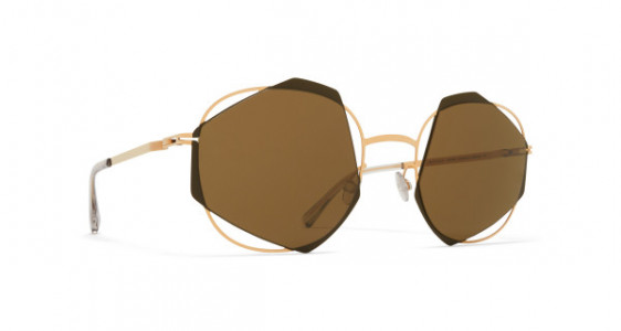 Mykita ACHILLES Sunglasses, CHAMPAGNE GOLD/CAMOU GREEN - LENS: RAW BROWN SOLID