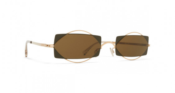 Mykita CHARLOTTE Sunglasses, CHAMPAGNE GOLD/CAMOU GREEN - LENS: RAW BROWN SOLID