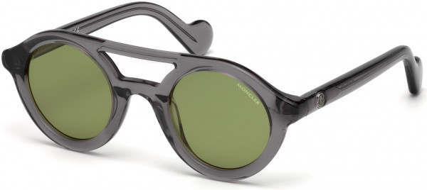 Moncler ML0014 Ml0014 Acetate Sungl Sunglasses, 20N - Shiny Transparent Grey / Vintage Green Lenses