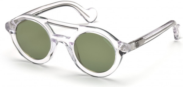 Moncler ML0014 Ml0014 Acetate Sungl Sunglasses, 27Q - Crystal / Green Vintage Lenses W. Bronze Mirrored