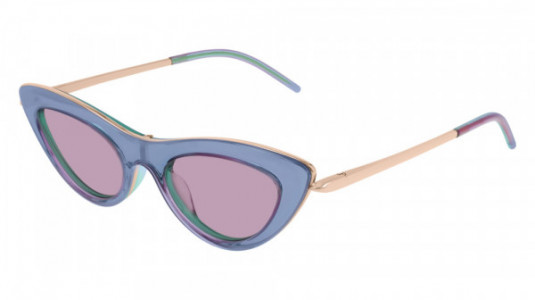 Pomellato PM0063S Sunglasses, 002 - BLUE with GOLD temples and VIOLET lenses