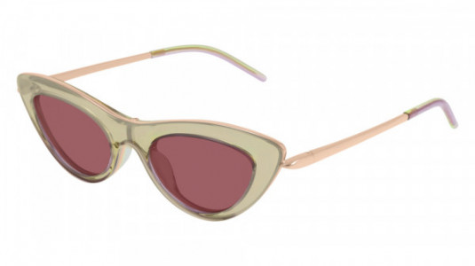 Pomellato PM0063S Sunglasses, 004 - BEIGE with GOLD temples and RED lenses