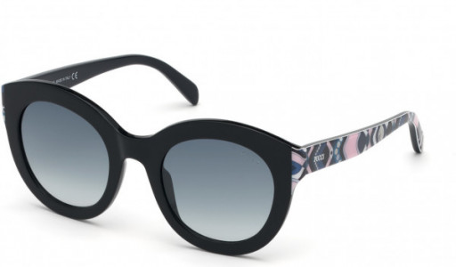 Emilio Pucci EP0098 Sunglasses, 01W - Black, Cobalt & Pink Gaiola Print, Blue Inside/ Grad. Smoke Lenses