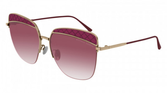 Bottega Veneta BV0250S Sunglasses, 004 - GOLD with BURGUNDY temples and RED lenses