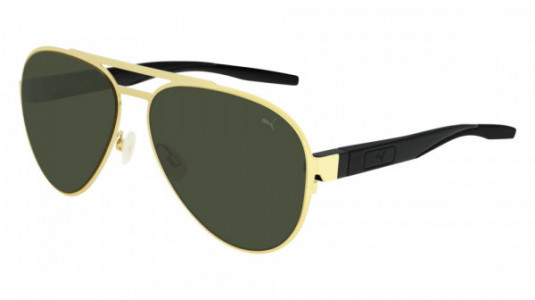 Puma PU0220S Sunglasses, 005 - GOLD with BLACK temples and GREEN lenses