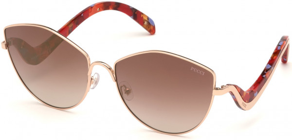 Emilio Pucci EP0118 Sunglasses, 28G - Rose Gold, Coral Havana Temples/ Grad. Brown Flash Gold Lenses