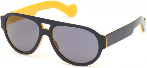 Moncler ML0095 Sunglasses, 92D - Shiny Blue & Yellow/ Blue Polarized Lenses W. Gold Flash