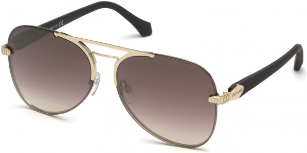 Roberto Cavalli RC1091 Monterotondo Sunglasses, 32G - Shiny Pale Gold, Rubberized Dark Brown/ Gradient Brown Gold Mirrored