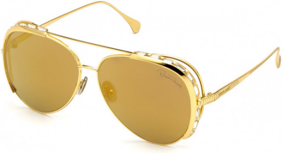 Roberto Cavalli RC1122 Sunglasses, 30C - Shiny Yellow Gold, Baguette-Cut Crystal Decor/ Yellow Gold Flash