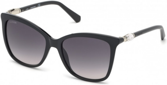 Swarovski SK0227 Sunglasses, 01B - Shiny Black  / Gradient Smoke Lenses