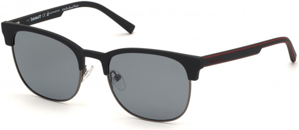 Timberland TB9177 Sunglasses, 02D - Rubberized Black Front & Temples With Red Accent, Smoke Lenses