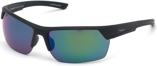 Timberland TB9193 Sunglasses, 02D - Matte Black Front & Temples W. Black Rubber, Blue/ Green Mirror Lenses