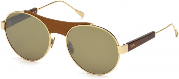 Tod's TO0216 Sunglasses, 33Q - Shiny Pale Gold, Brown Leather, Havana/ Light Green W. Silver Flash