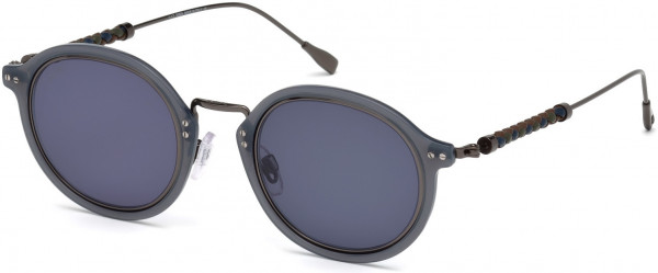Tod's TO0217 Sunglasses, 20V - Shiny Ruthenium, Grey Rims, Blue, Green & Brown Leather/ Blue