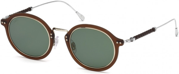Tod's TO0217 Sunglasses, 46N - Shiny Rhodium, Matte Brown Rims, Brown Leather/ Green