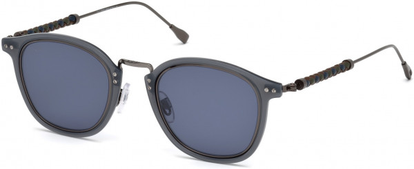 Tod's TO0218 Sunglasses, 20V - Shiny Dark Ruthenium, Grey Rims, Blue, Green & Brown Leather/ Blue