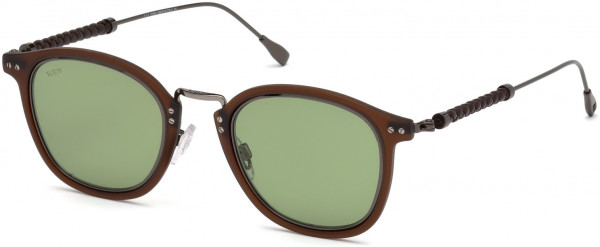 Tod's TO0218 Sunglasses, 46N - Shiny Dark Ruthenium, Matte Brown Rims, Brown Leather/ Green