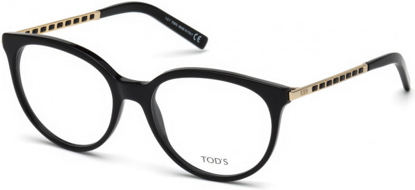 Tod's TO5192 Eyeglasses, 001 - Shiny Black, Shiny Rose Gold, Black Leather