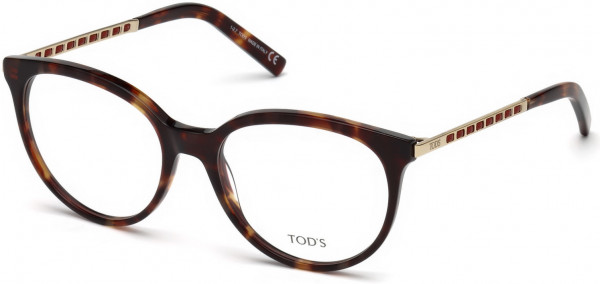 Tod's TO5192 Eyeglasses, 054 - Shiny Red Havana, Shiny Pale Gold, Red Leather