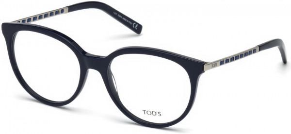 Tod's TO5192 Eyeglasses, 090 - Shiny Navy Blue, Shiny Rhodium, Blue Leather