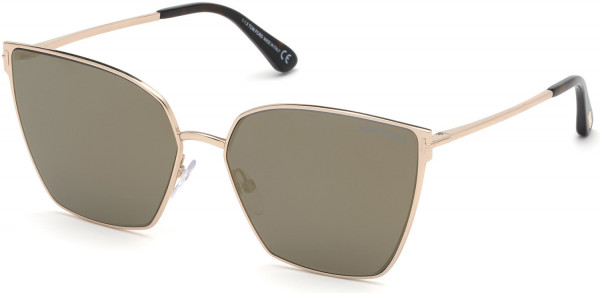 Tom Ford FT0653 Helena Sunglasses, 28C - Rose Gold, Dark Havana Temple Tips/ Smoke W. Bronze Flash Lenses