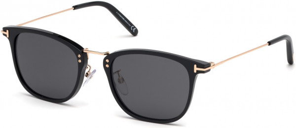 Tom Ford FT0672 Beau Sunglasses, 01A - Shiny Black, Shiny Rose Gold / Smoke Lenses