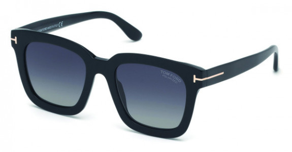 Tom Ford FT0690-F Sari Sunglasses, 01D - Shiny Black/ Gradient Grey Polarized W. Silver Mirror Lenses