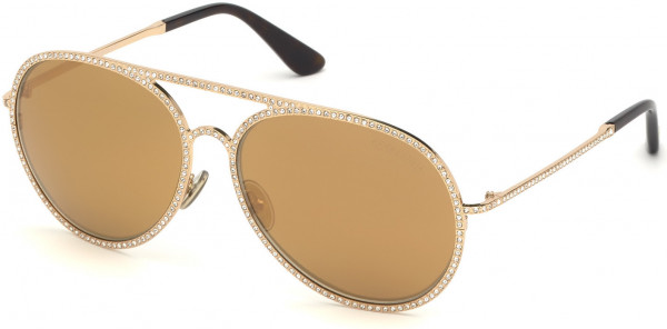 Tom Ford FT0728 Antibes Sunglasses, 28G - Rose Gold W. Pave Swarovski Crystals/ Brown Mirrored Lenses
