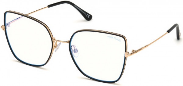 Tom Ford FT5630-B Eyeglasses, 001 - Shiny Black, Shiny Rose Gold / Blue Block Lenses