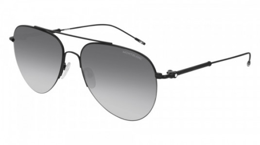Montblanc MB0037S Sunglasses, 003 - BLACK with SILVER temples and GREY lenses