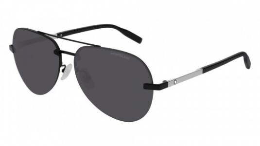 Montblanc MB0018S Sunglasses, 005 - BLACK with SILVER temples and GREY lenses