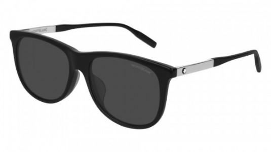 Montblanc MB0019SA Sunglasses, 001 - BLACK with SILVER temples and GREY lenses