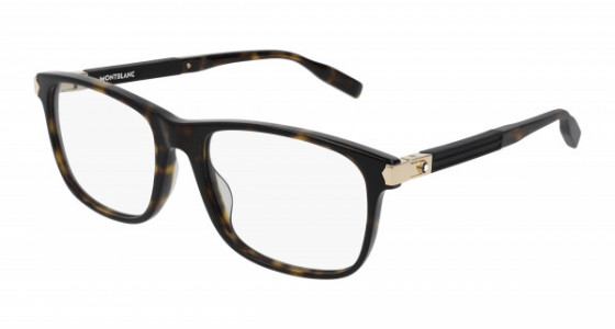 Montblanc MB0035O Eyeglasses, 007 - HAVANA with BLACK temples and TRANSPARENT lenses