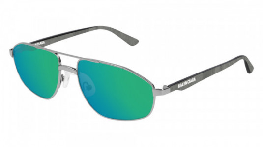 Balenciaga BB0012S Sunglasses, 004 - SILVER with GREY temples and GREEN lenses