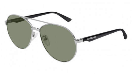 Balenciaga BB0019SK Sunglasses, 004 - SILVER with GREY temples and GREEN lenses