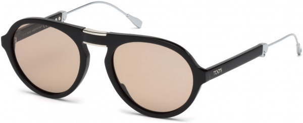 Tod's TO0221 Sunglasses, 01E - Shiny Black, Shiny Rhodium/ Light Brown